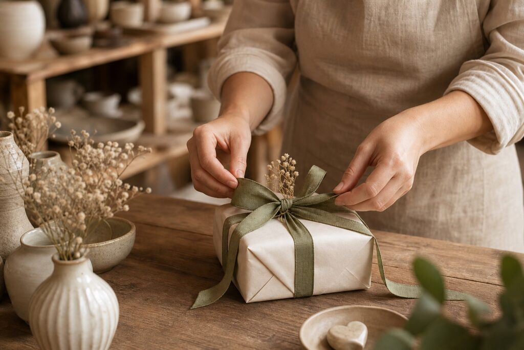 Confezione regalo con nastro verde